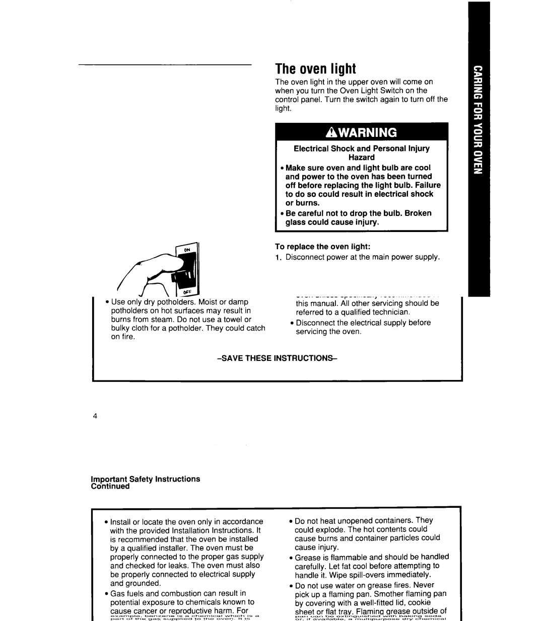 Whirlpool SBlOOPES manual Theovenlight 