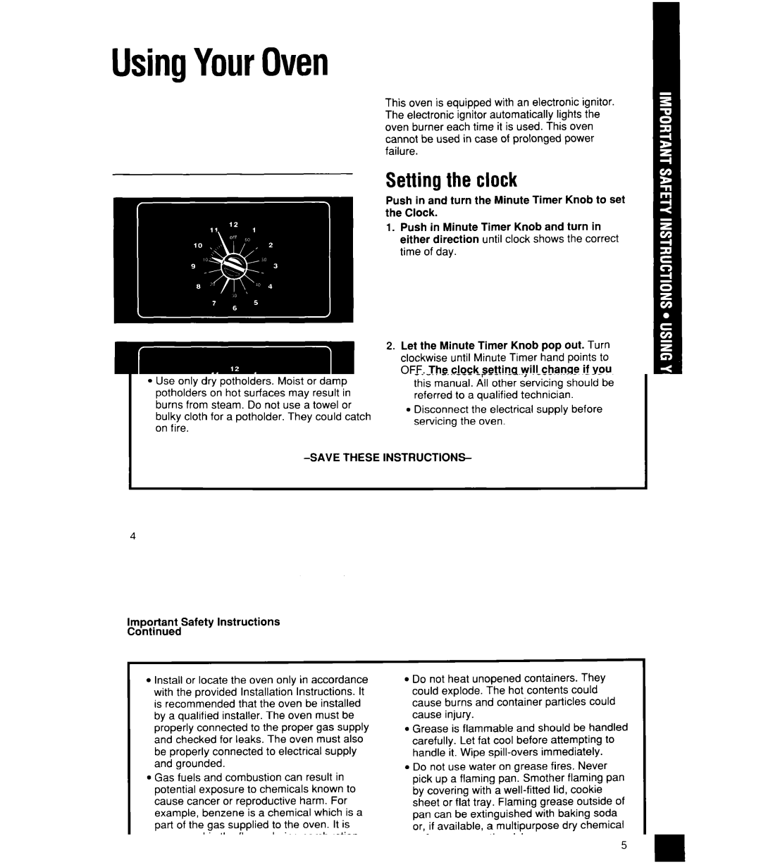 Whirlpool SBlOOPES manual UsingYourOven, Settingthe clock, Usingthe Minute Timer 