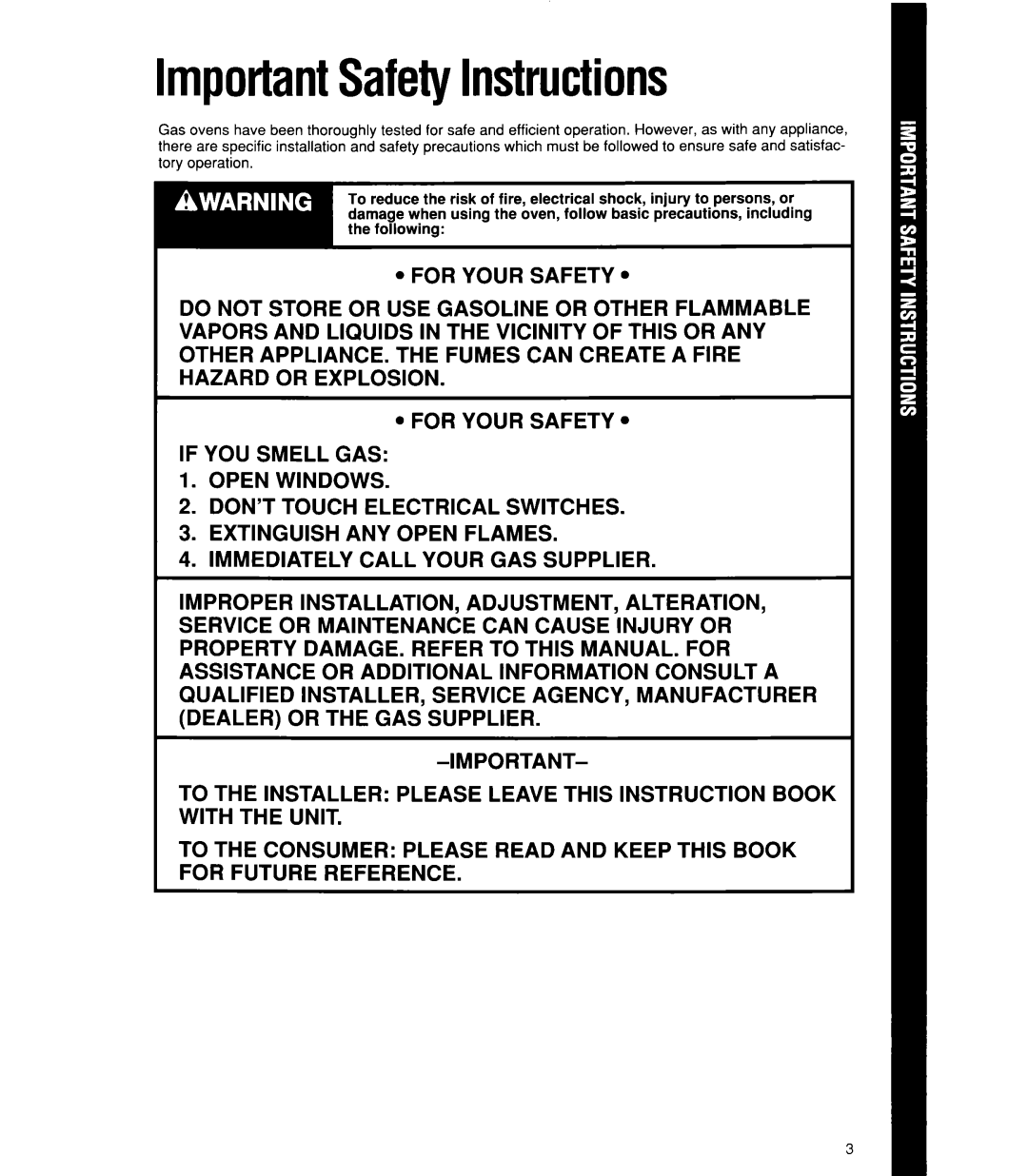 Whirlpool SBlOOPES manual ImportantSafetyInstructions 