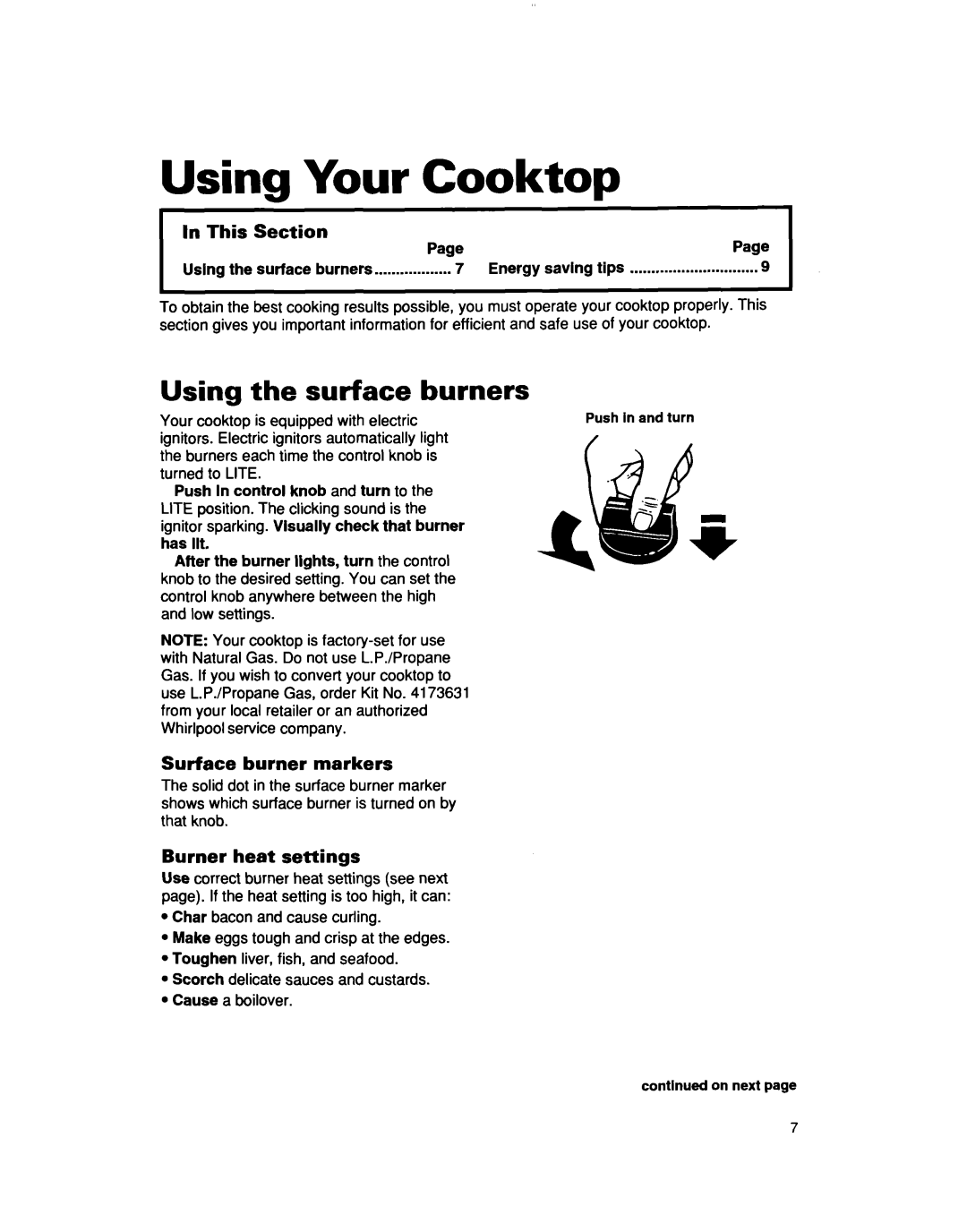 Whirlpool SC6640EE Using Your Cooktop, Using the surface Burners, This Section, Surface burner markers 