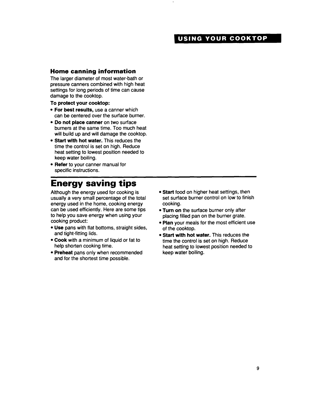 Whirlpool SC6640EE important safety instructions Energy saving tips, Home canning information 