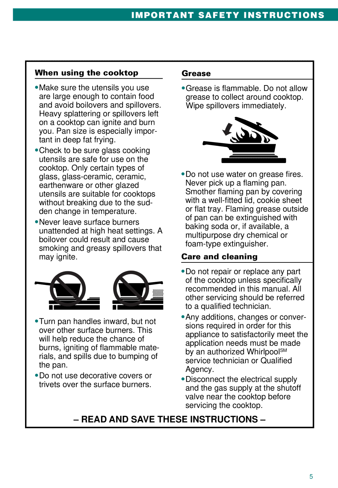 Whirlpool SC8100XA important safety instructions Read and Save These Instructions 