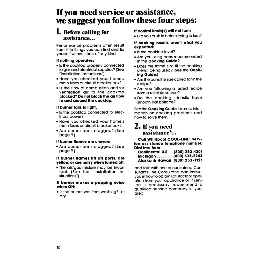 Whirlpool SC8436ER, SC8536ER manual Before calling for assistance, If you need assistance 