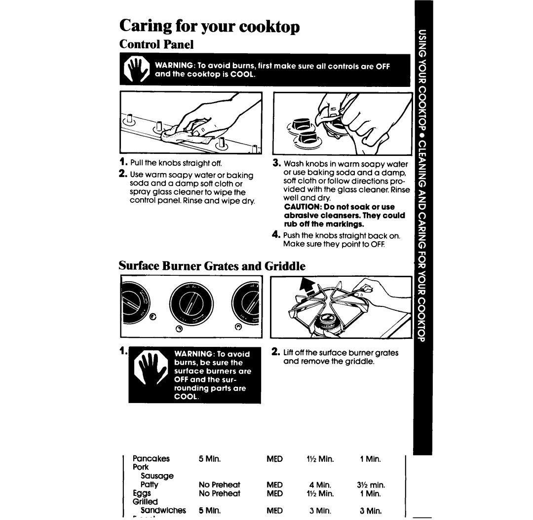 Whirlpool SC8536ER, SC8436ER manual Iaring for your cooktop, Surface Burner Grates and Griddle 