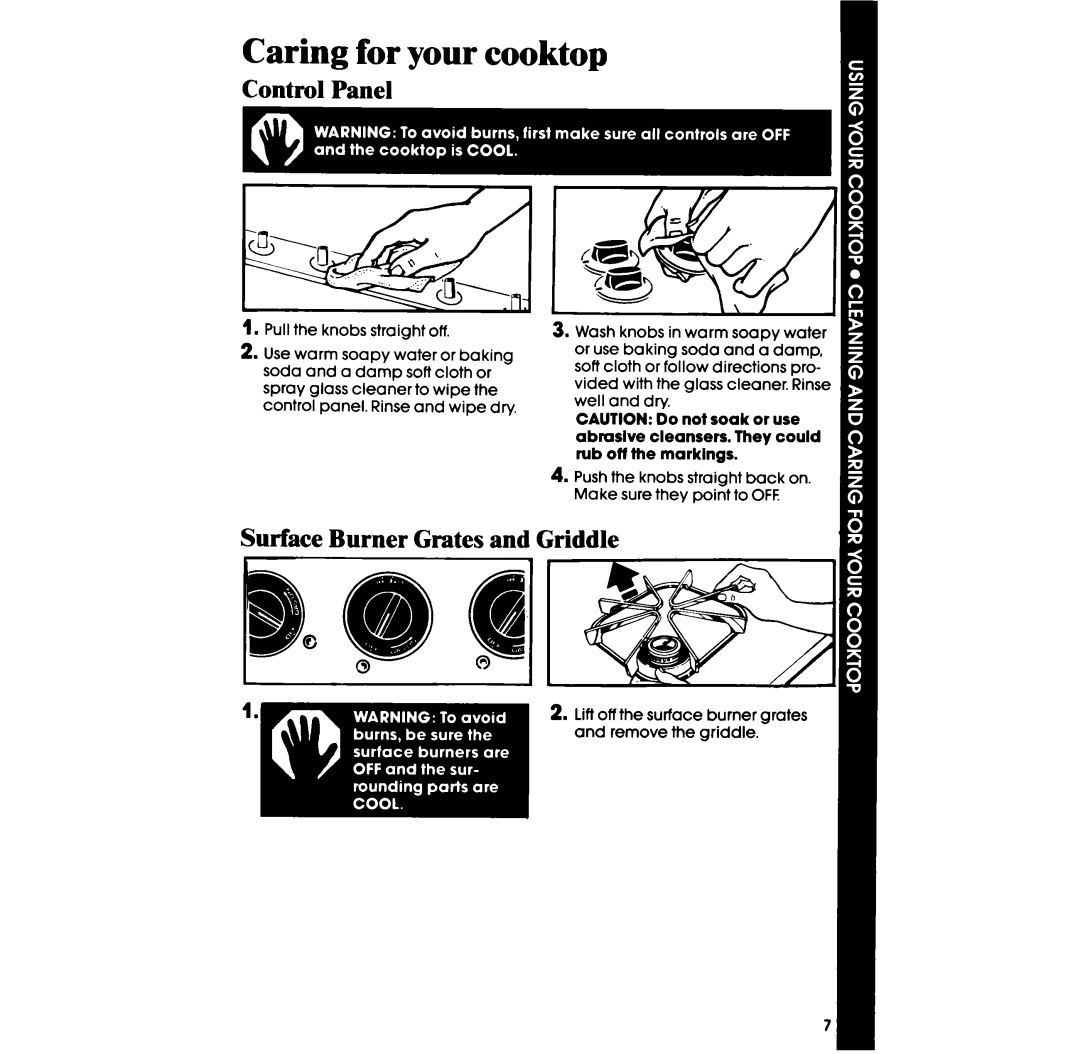Whirlpool SC8536ER, SC8436ER manual Iaring for your cooktop, Surface Burner Grates and Griddle 