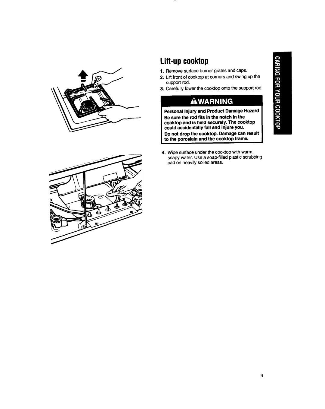 Whirlpool SC8436EX, SC8536EX, SC6536W manual Lift-up cooktop, Personal Injury and Product Damage Hazard 