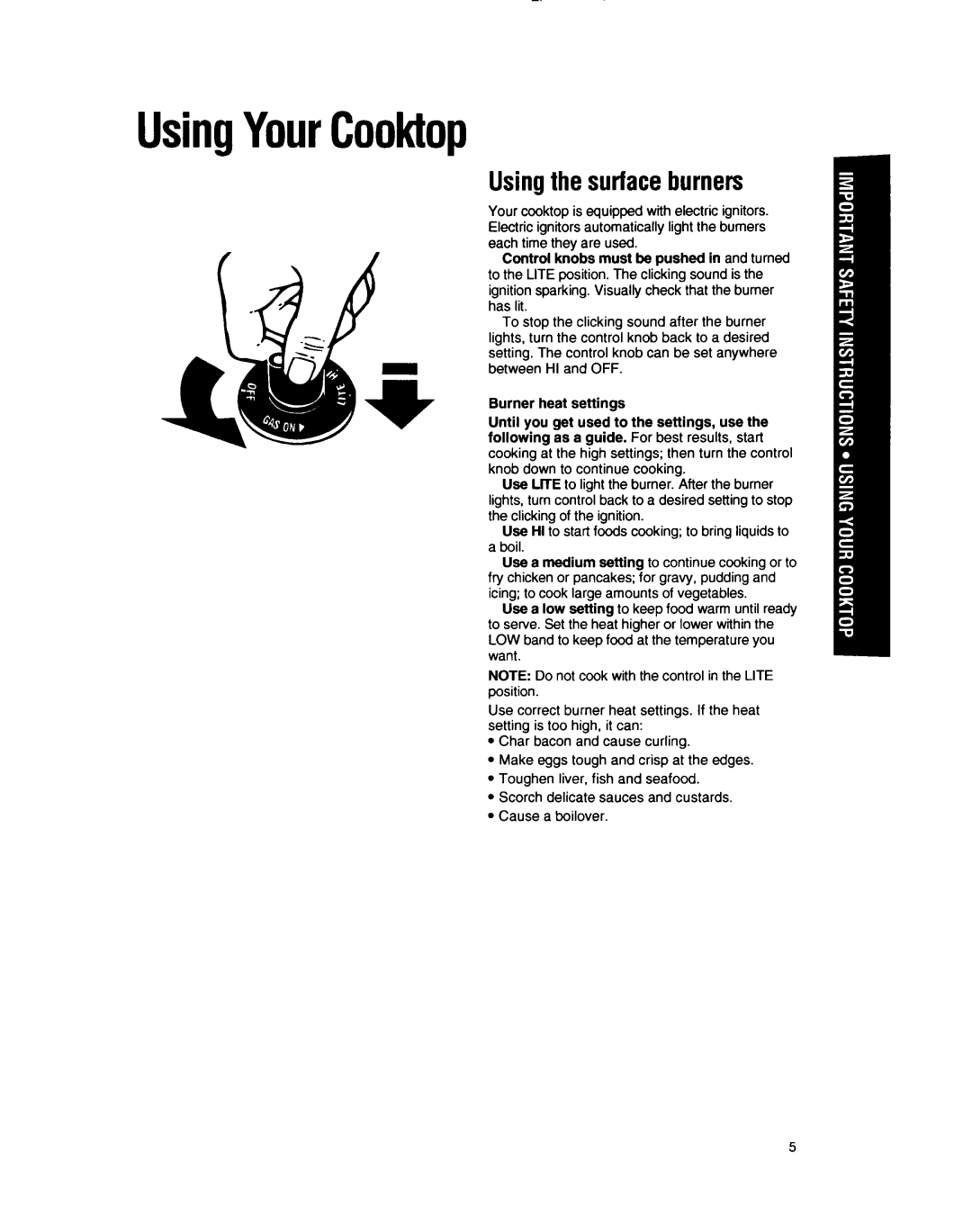 Whirlpool SC6536W, SC8436EX, SC8536EX manual UsingYourCooktop, Using the surface burners 
