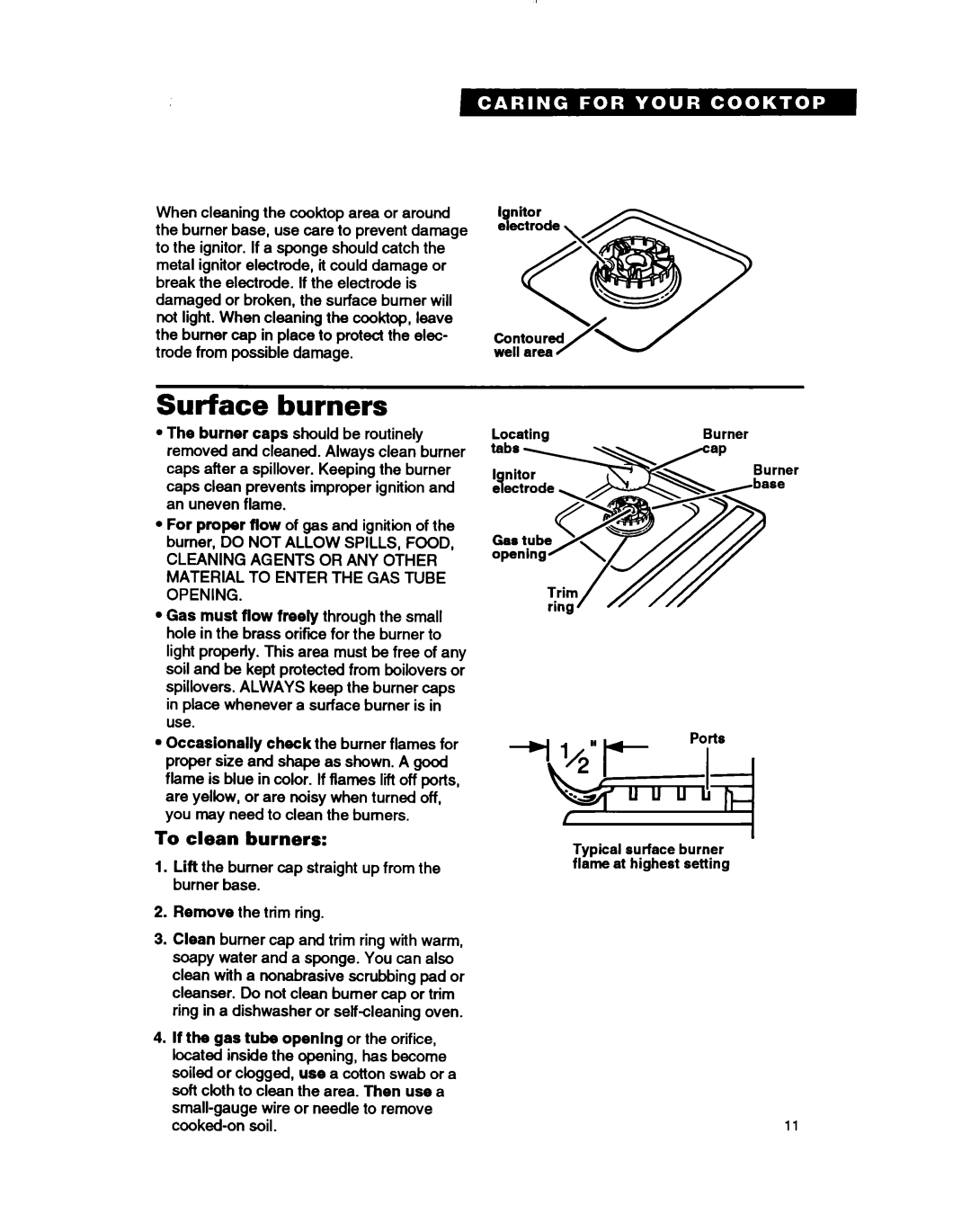 Whirlpool SC8630EB warranty To clean burners, Burner 