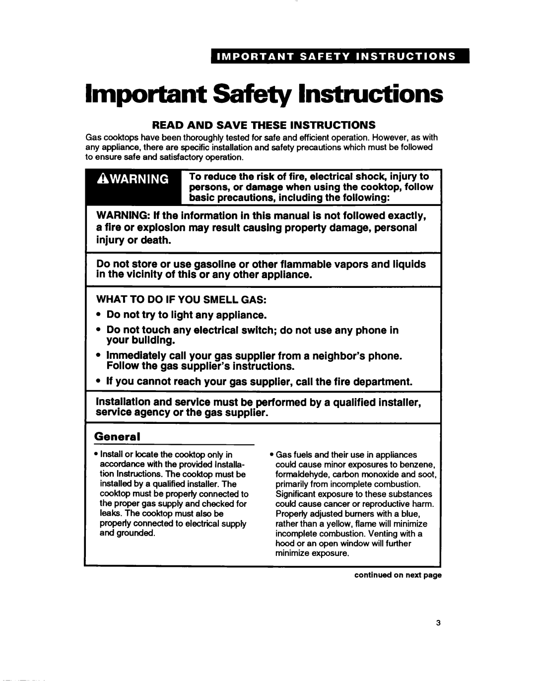 Whirlpool SC8630EB warranty Important Safety Instructions, Do not try to light any appliance 