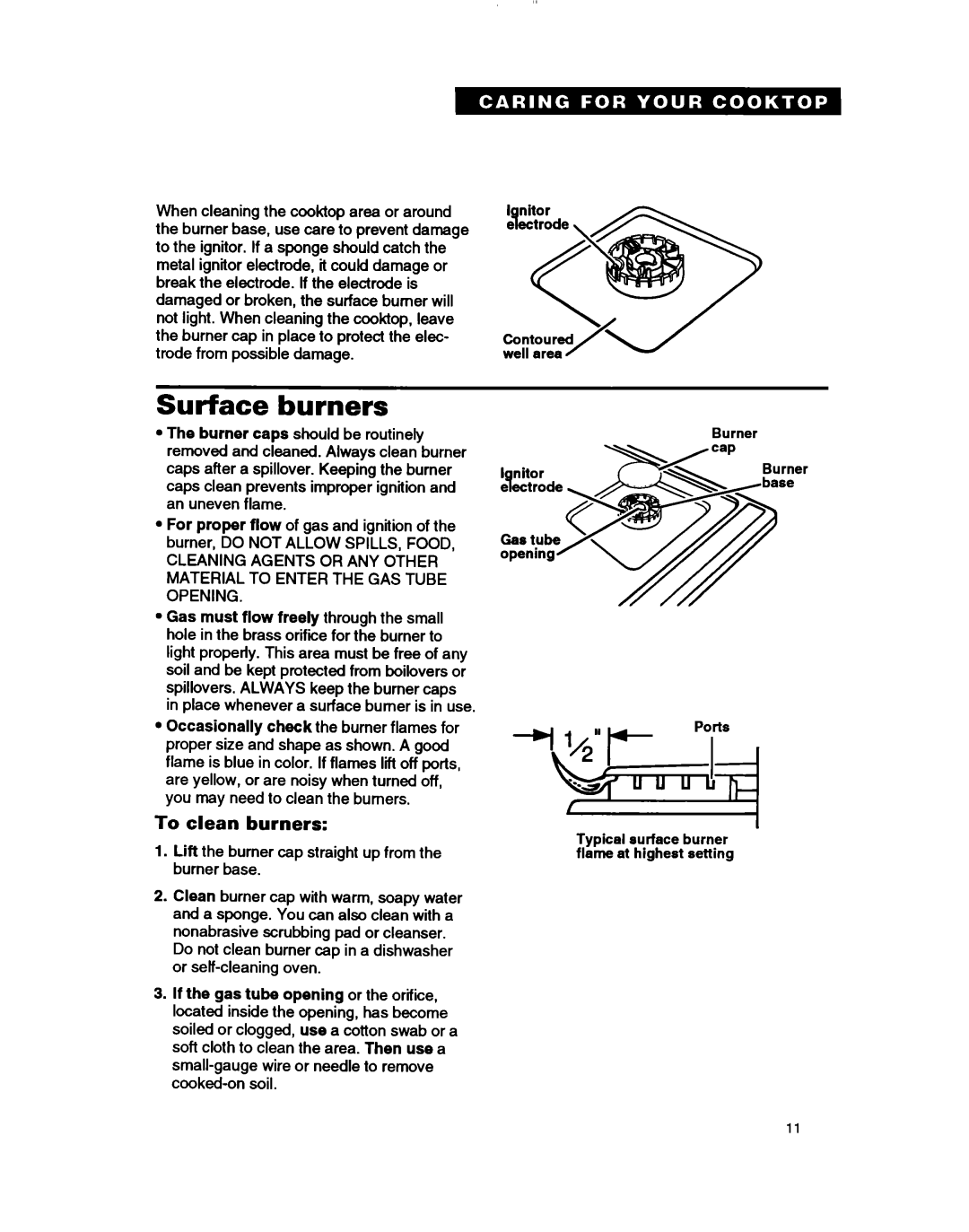 Whirlpool SC8630ED warranty Surface burners, To clean burners 