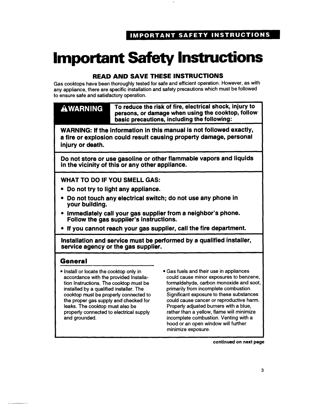 Whirlpool SC8630ED warranty Important Safety Instructions, General 