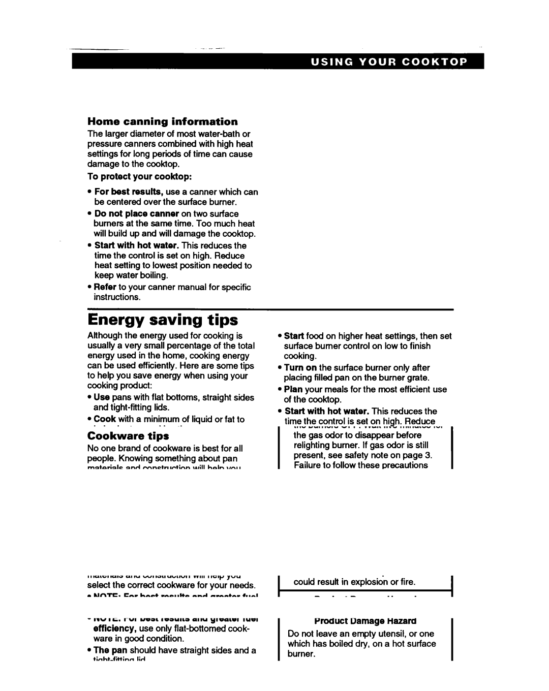 Whirlpool SC8636EB warranty Energy saving tips, Home canning information 