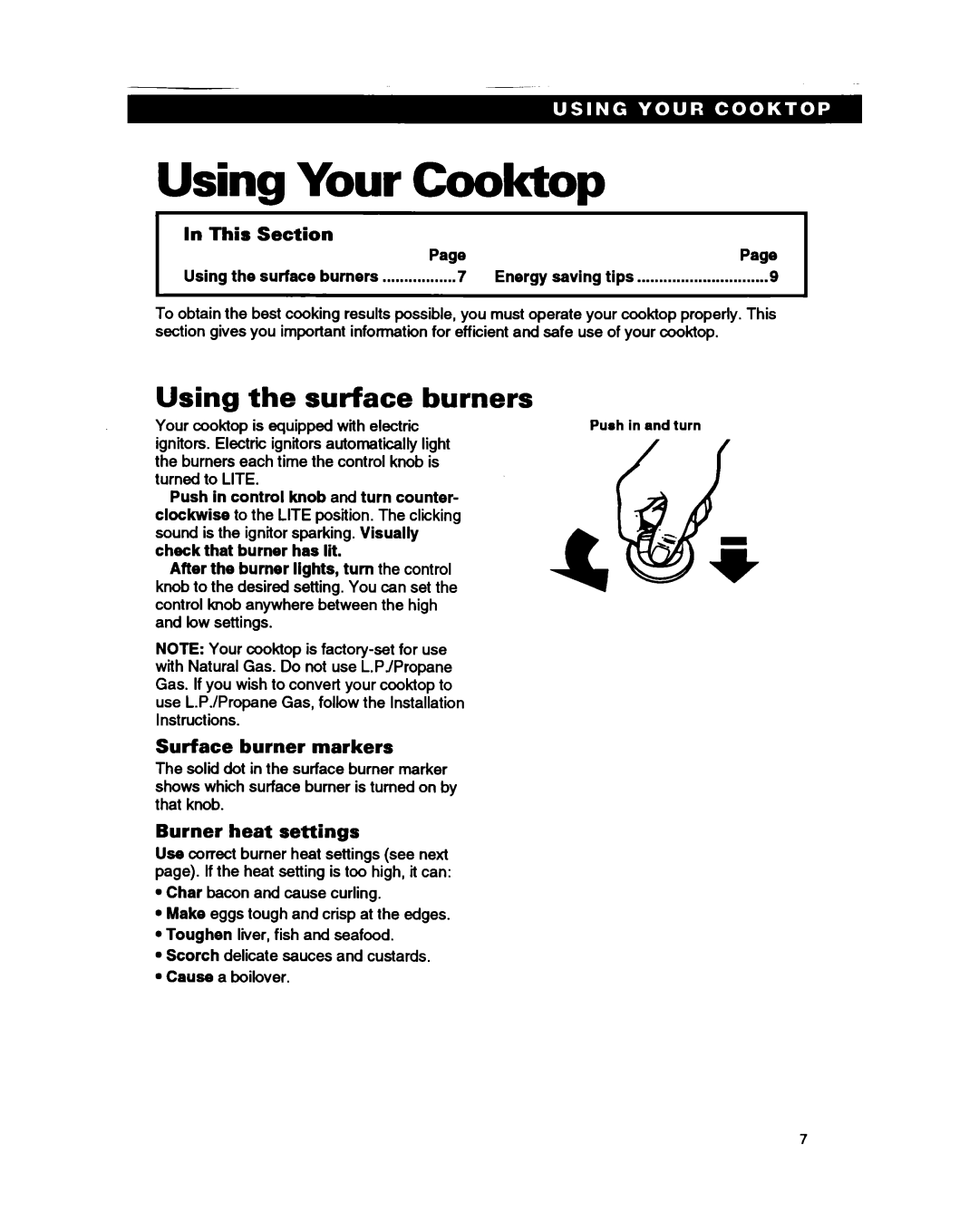 Whirlpool SC8636EB warranty Using Your Cooktop, Using the surface, burners, In This Section, Surface burner markers 