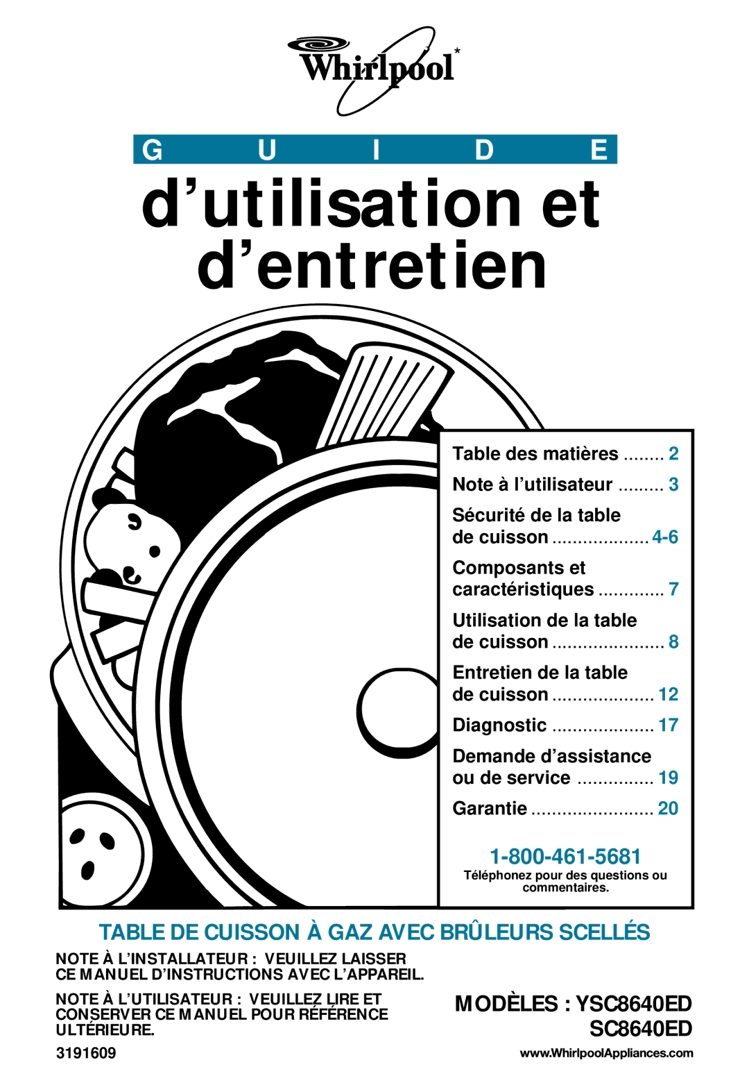 Whirlpool YSC8640ED warranty ’utilisation et ’entretien 