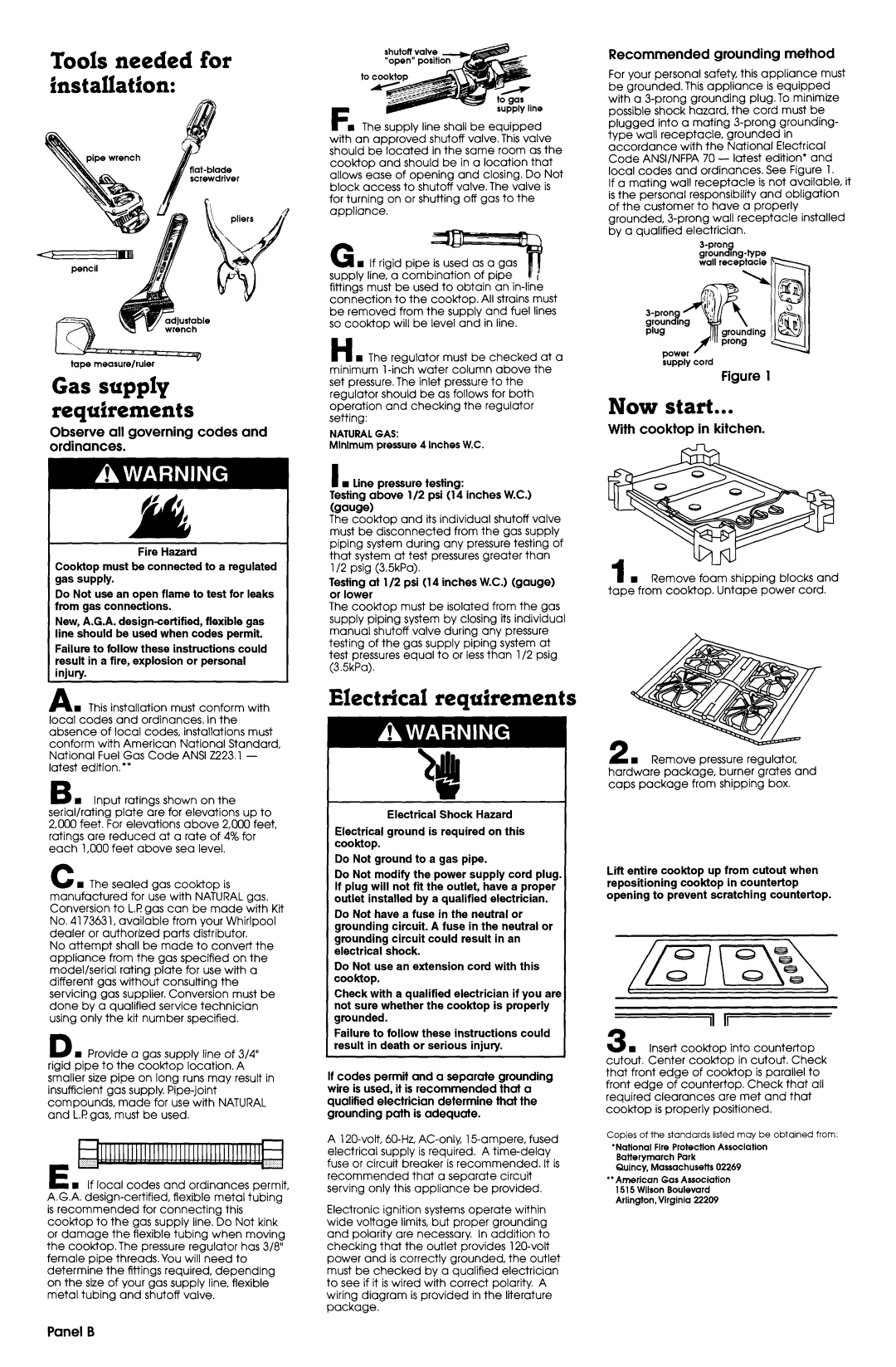 Whirlpool SC864OED installation instructions TooIs needed for installation, Electrical requhements, Now start 