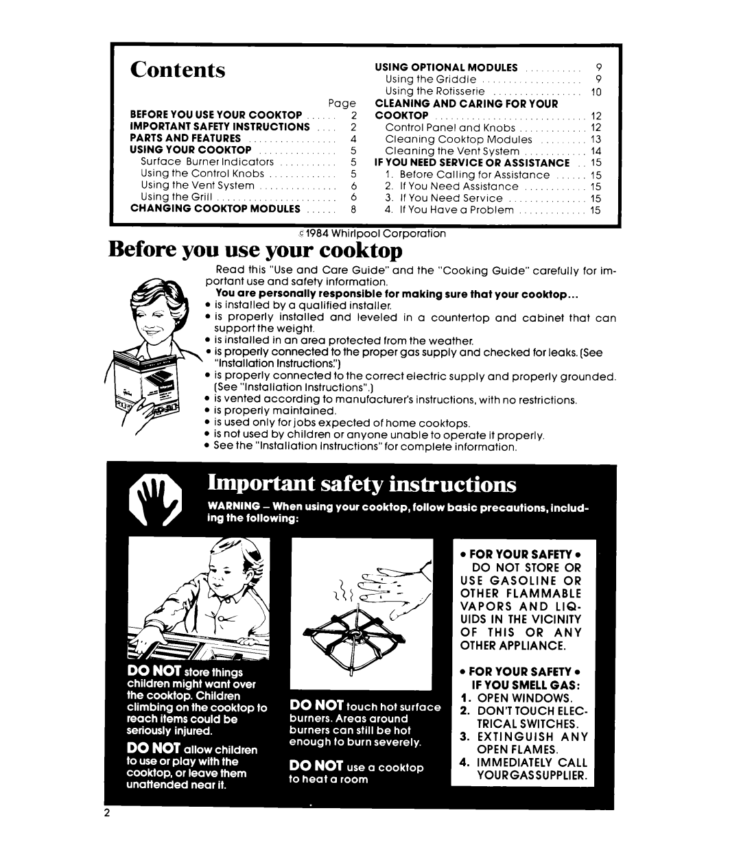 Whirlpool SC8900EMH manual Contents, Use your Cooktop 