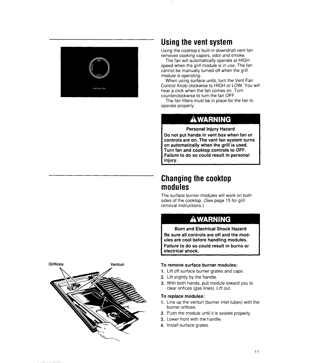 Whirlpool SC8900EX manual Changingthe cooktop modules 