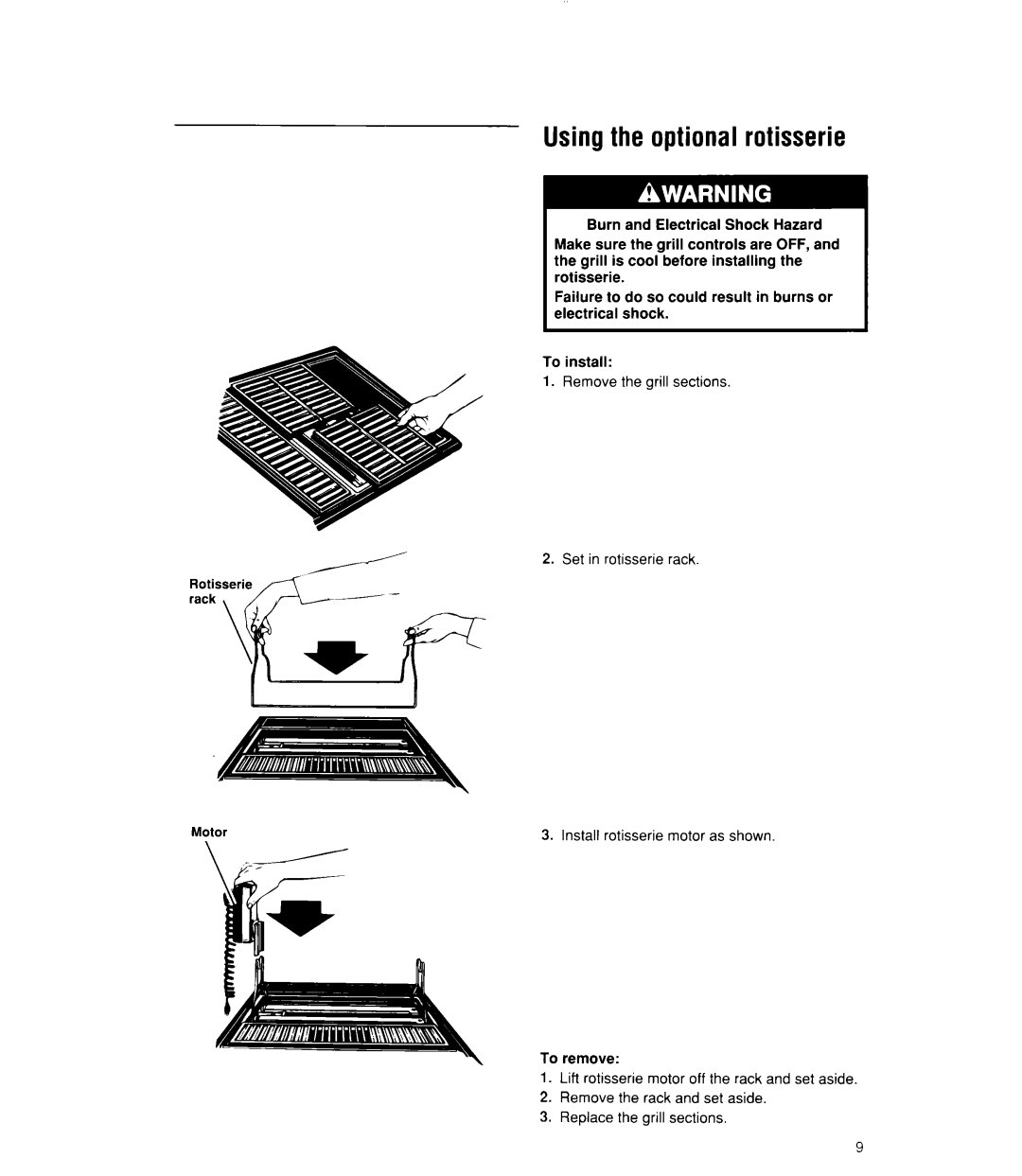 Whirlpool SC8900EX manual Usingthe optional rotisserie 