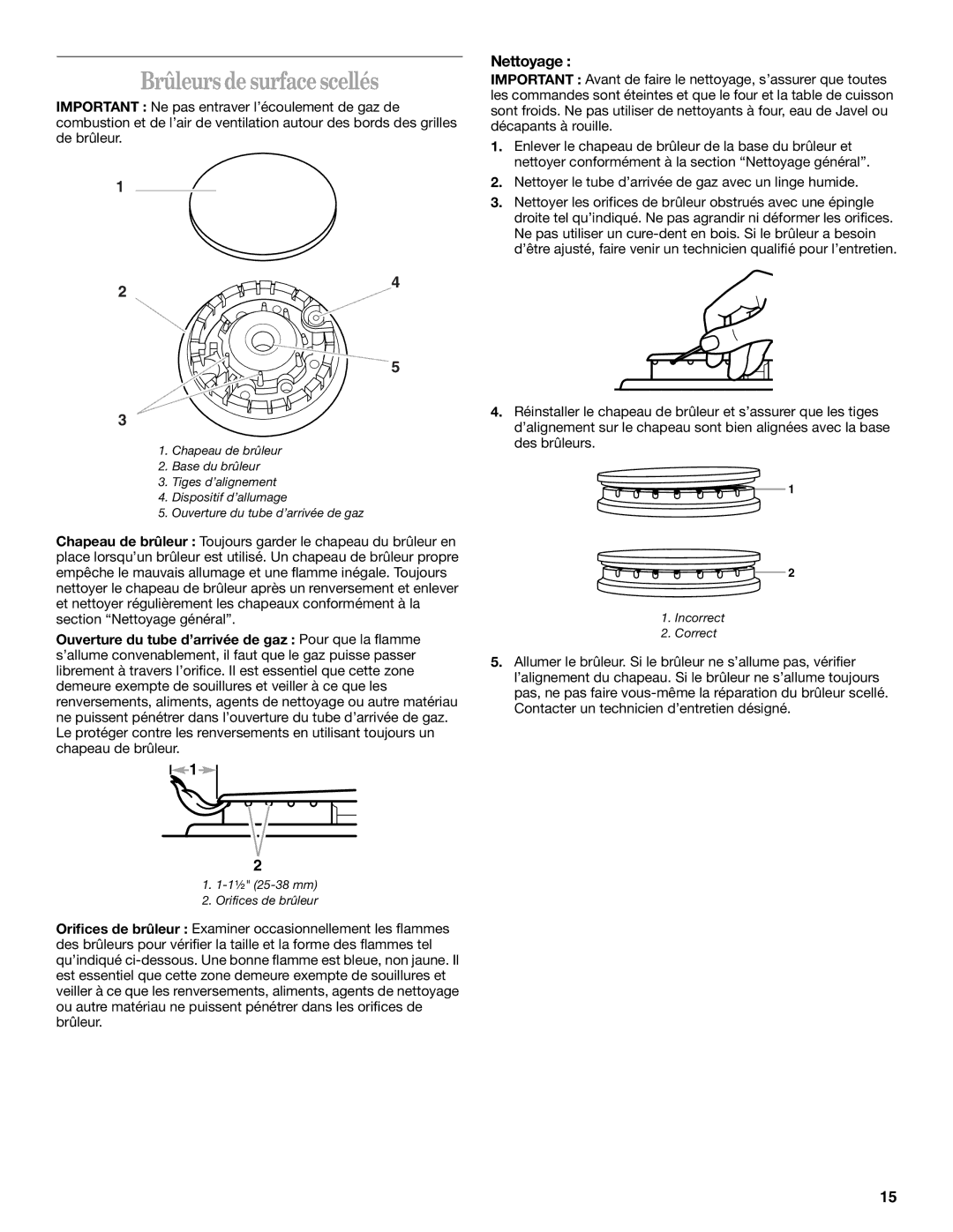 Whirlpool SCS3004, GLT3034, GLT3634 manual Brûleurs de surface scellés, Nettoyage 