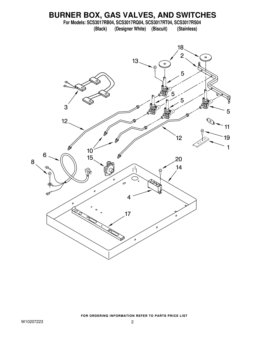 Whirlpool SCS3017RT04, SCS3017RQ04, SCS3017RS04, SCS3017RB04 installation instructions Burner BOX, GAS VALVES, and Switches 