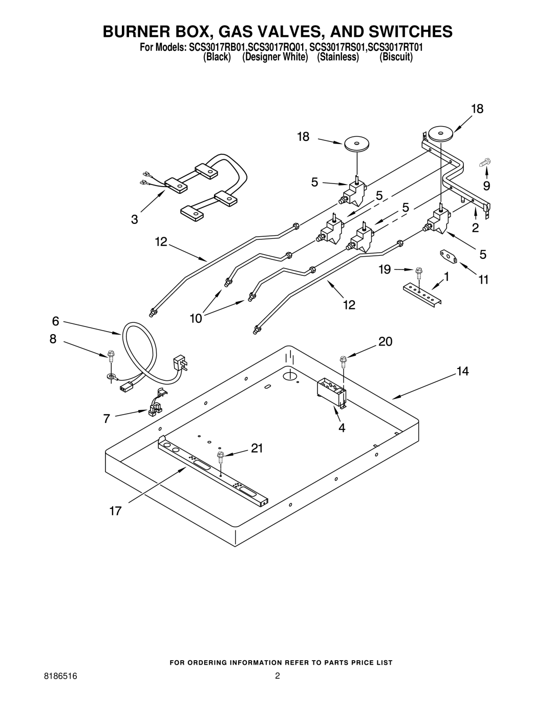 Whirlpool SCS3017RQ01, SCS3017RS01, SCS3017RT01, SCS3017RB01 installation instructions Burner BOX, GAS VALVES, and Switches 