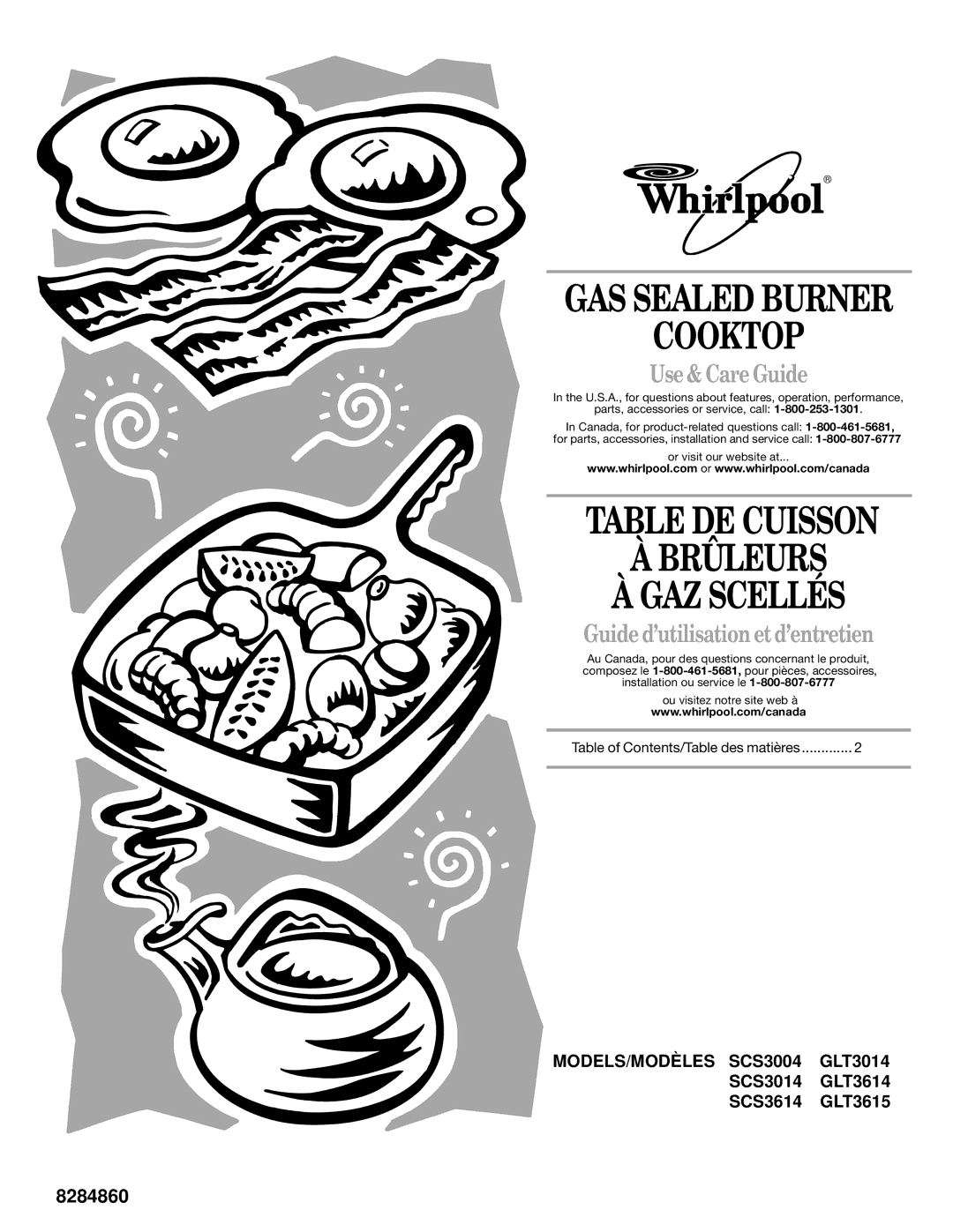 Whirlpool SCS3014, SCS3614, GLT3014, GLT3615, GLT3614 manual Cooktop, Table DE Cuisson Brûleurs GAZ Scellés, Use & Care Guide 