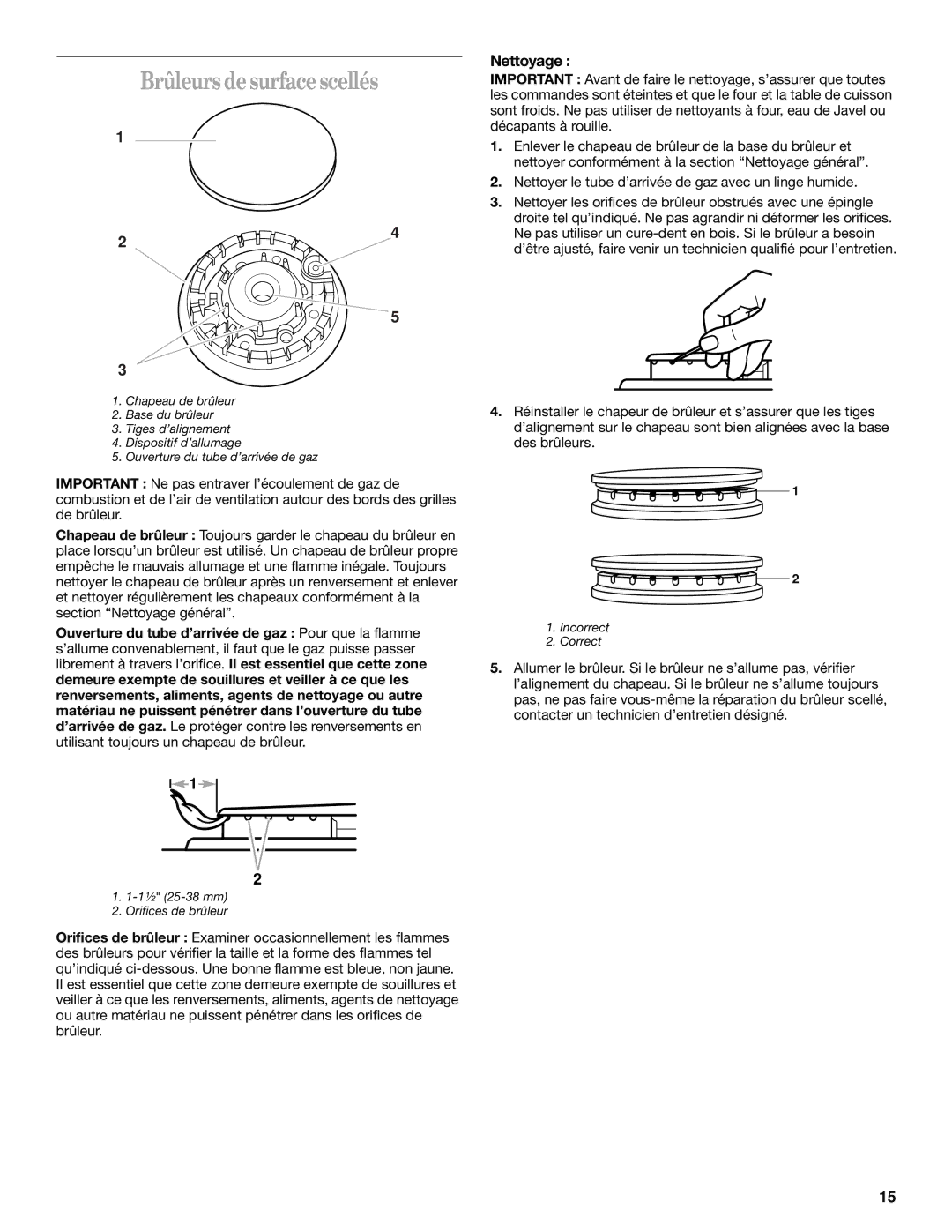 Whirlpool SCS3614, SCS3014, GLT3014, GLT3615, GLT3614 manual Brûleurs de surface scellés, Nettoyage 