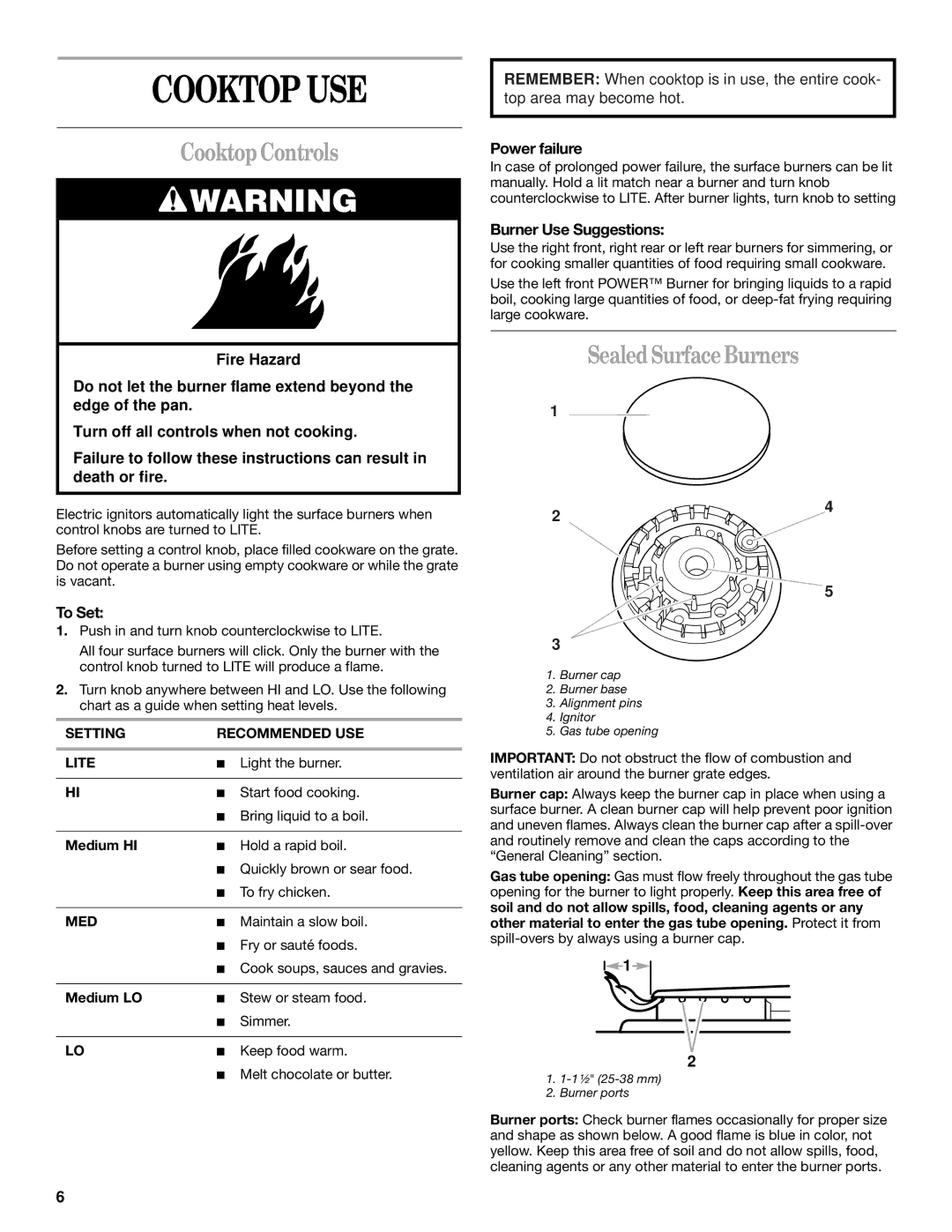 Whirlpool SCS3014, SCS3614, GLT3014, GLT3615, GLT3614 manual Cooktop USE, Cooktop Controls, Sealed Surface Burners 