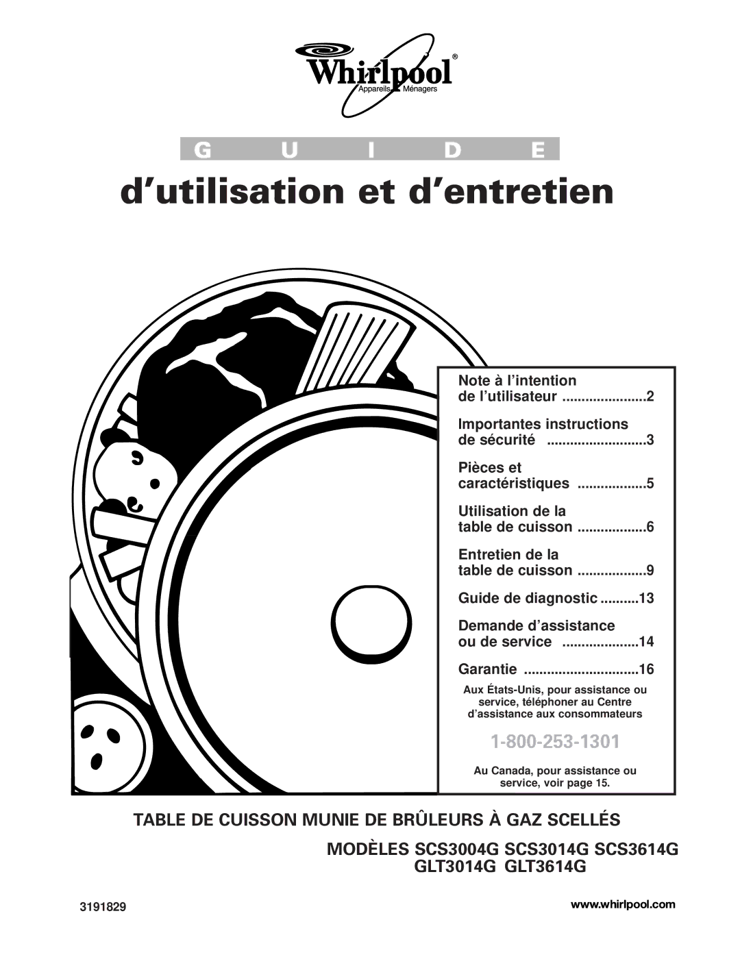 Whirlpool SCS3004G, SCS3614G, SCS3014G important safety instructions ’utilisation et d’entretien, GLT3014G GLT3614G 