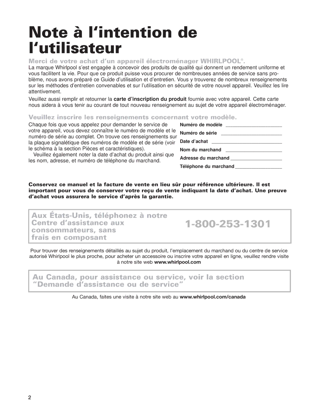 Whirlpool GLT3014G, SCS3614G, SCS3014G, SCS3004G, GLT3614G Veuillez inscrire les renseignements concernant votre modèle 