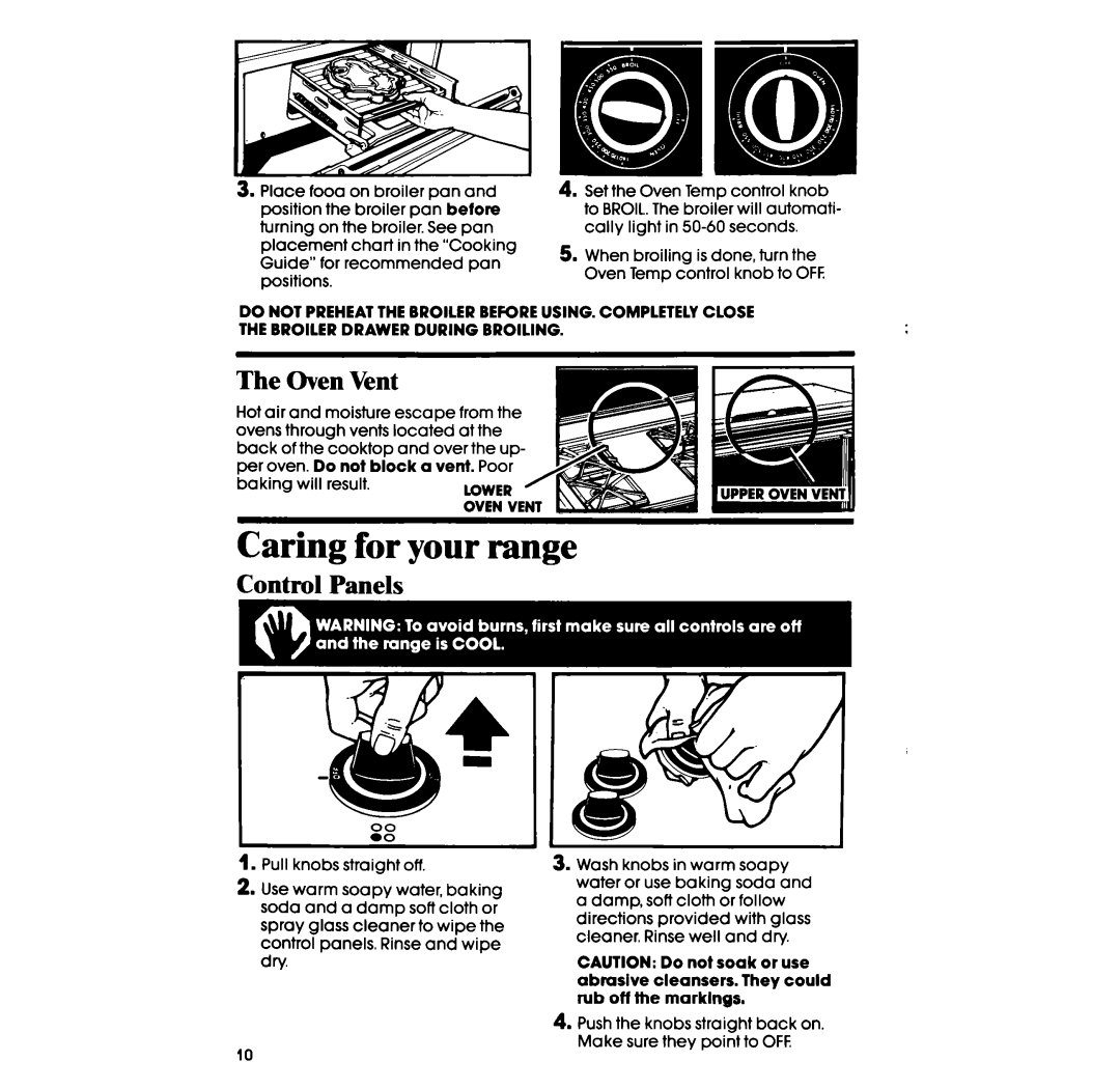 Whirlpool SE950PER manual Caring for your range, Oven Vent, Control Panels 