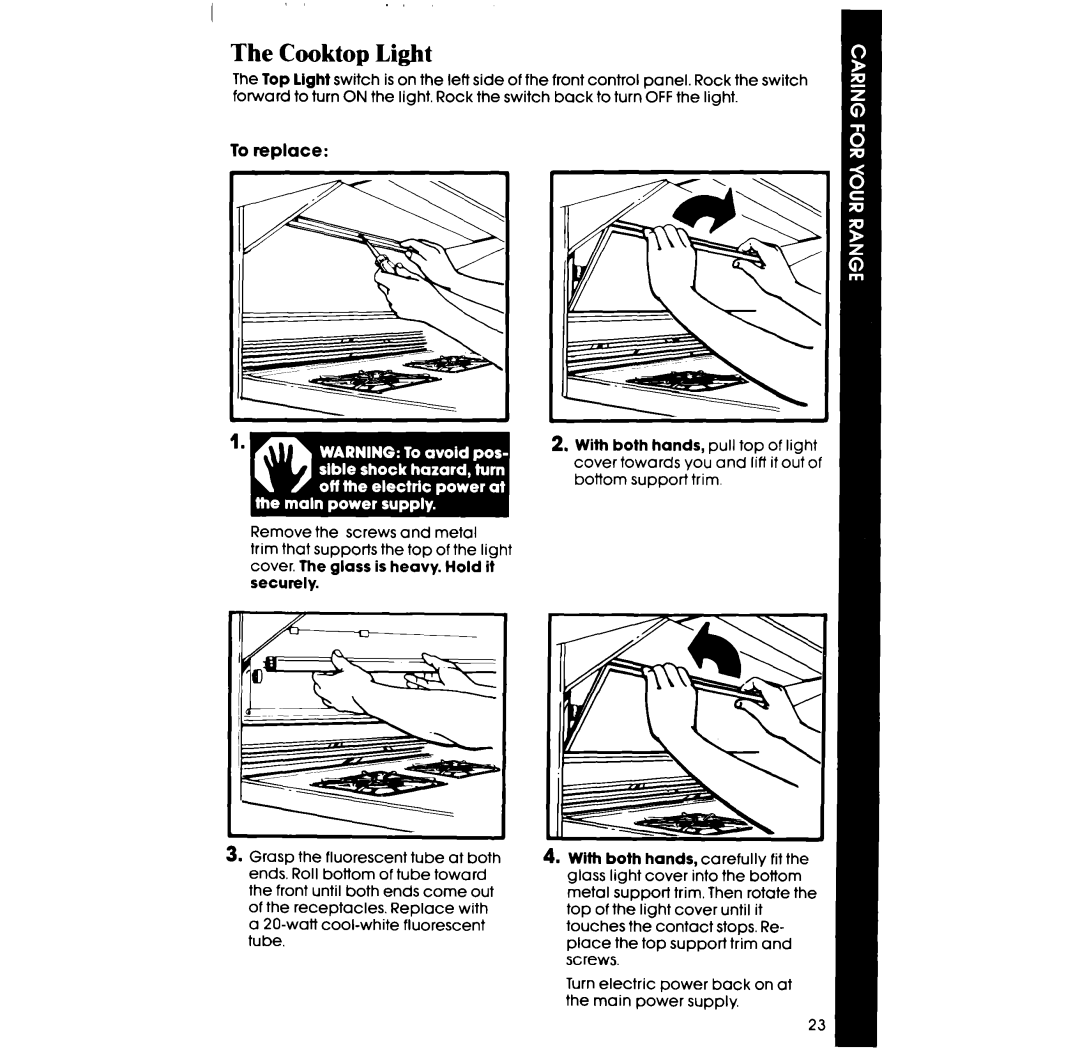 Whirlpool SE960PEP manual Cooktop Light, To replace 