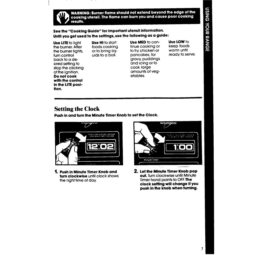 Whirlpool SE960PEP manual Setting the Clock 