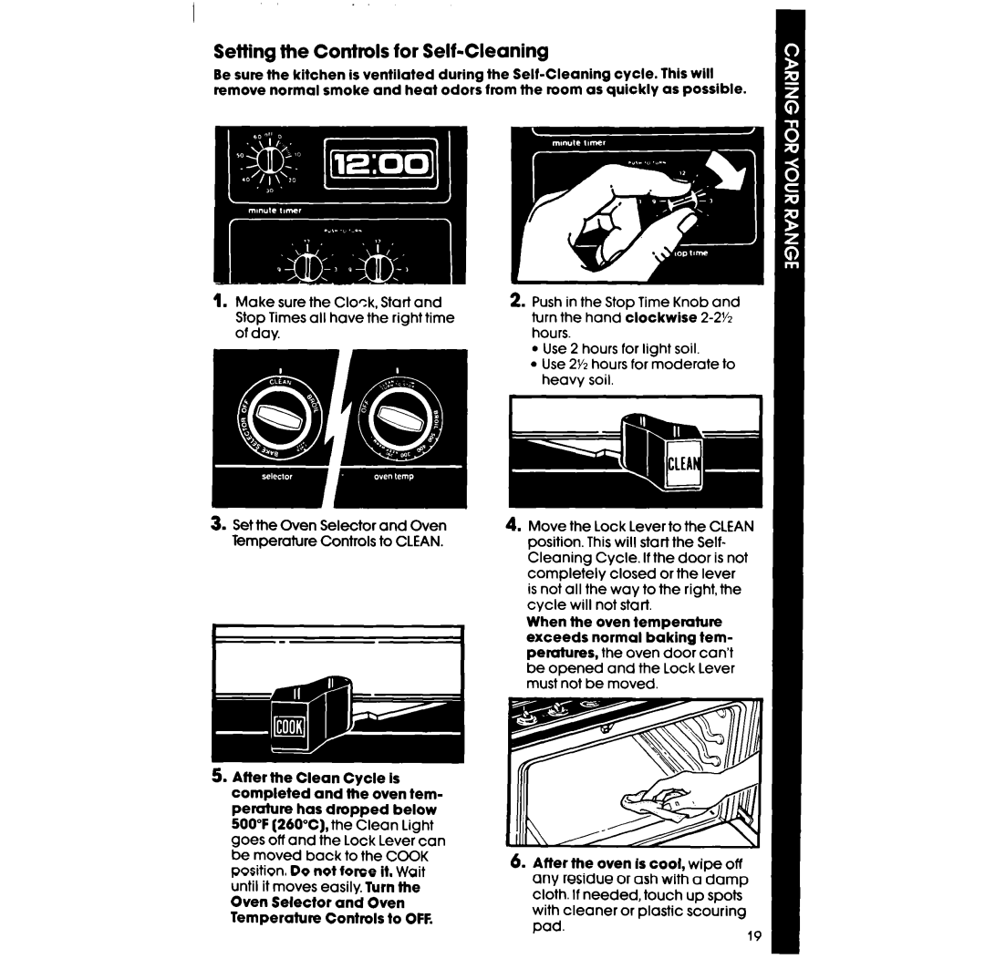 Whirlpool SE960PEP manual Setting the Controls for Self-Cleaning 