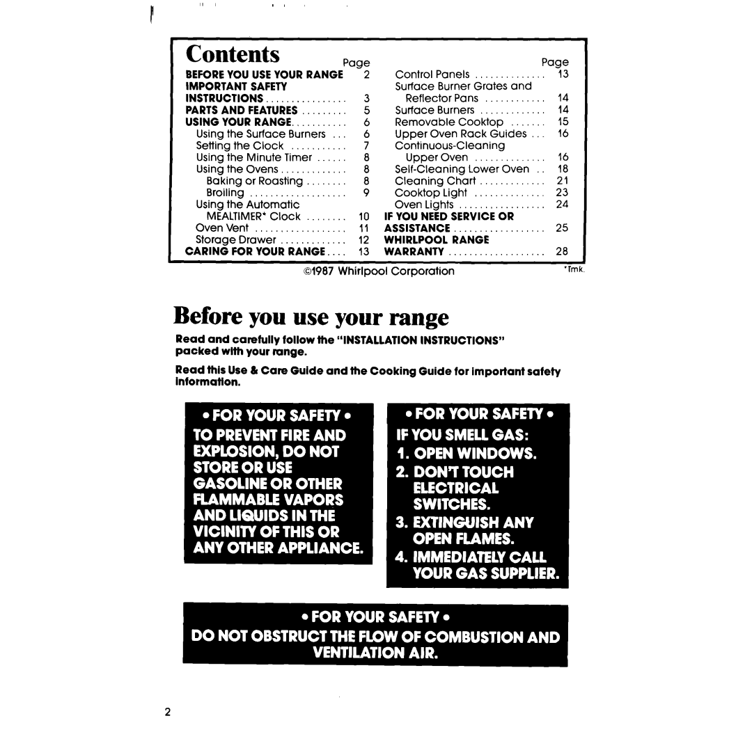 Whirlpool SE960PEP manual Before you use your range, Contents 