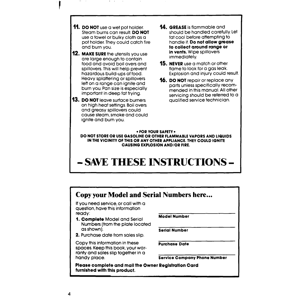 Whirlpool SE960PEP manual Saw These Instructions, Copy your Model and Serial Numbers here 