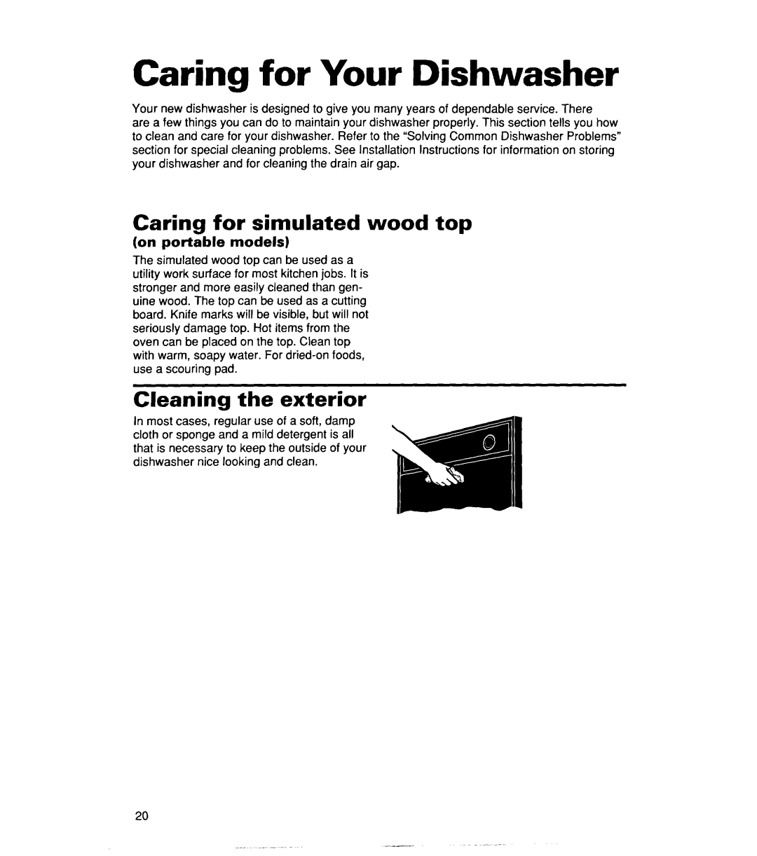 Whirlpool 830, Series 400, 806 warranty Caring for Your Dishwasher, Caring for simulated wood top, On portable models 