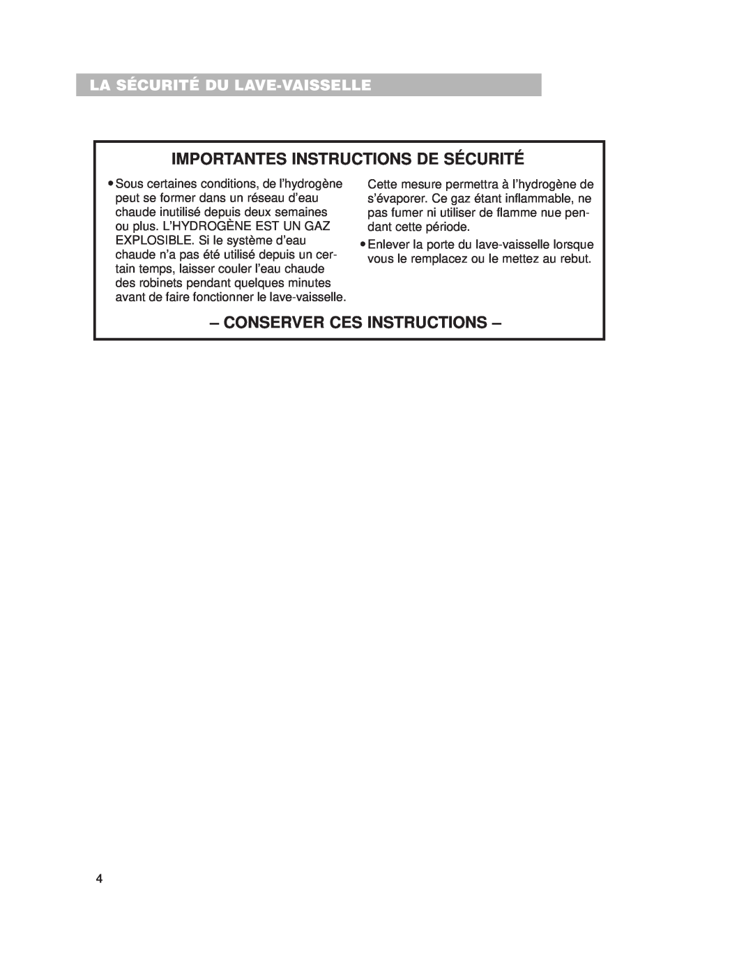 Whirlpool SERIES 920, 929 La Sécurité Du Lave-Vaisselle, Importantes Instructions De Sécurité, Conserver Ces Instructions 