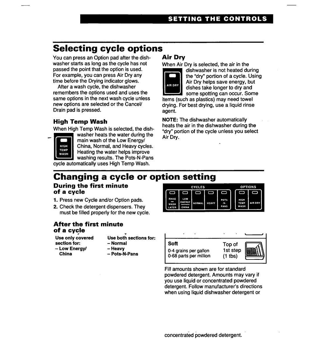 Whirlpool SERIES 940 warranty Selecting cycle options, Changing a cycle or option setting, High Temp Wash, Air Dry 