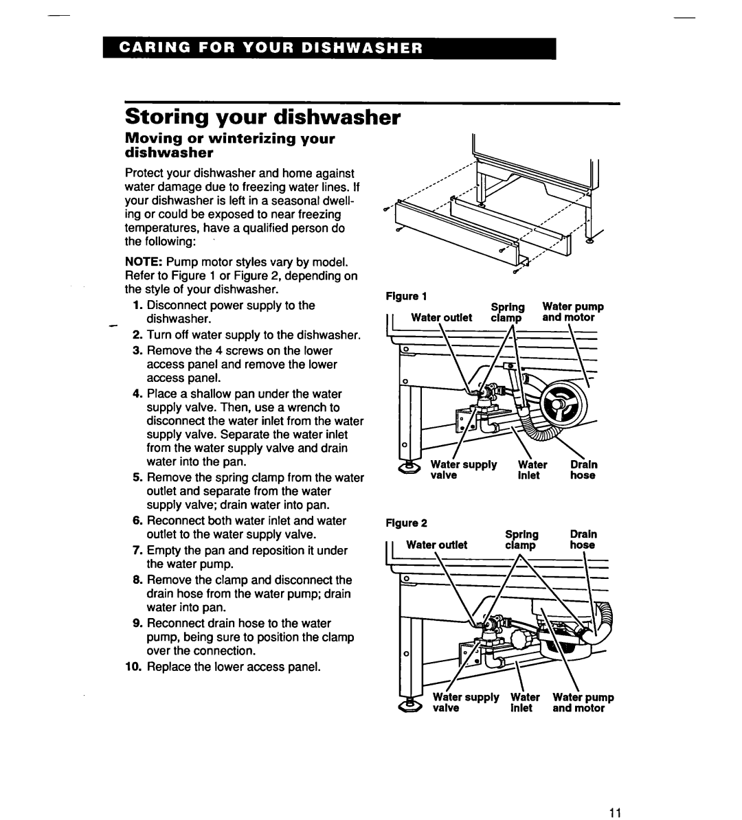 Whirlpool SERIES 940 warranty Storing your dishwasher, Moving or winterizing your dishwasher 