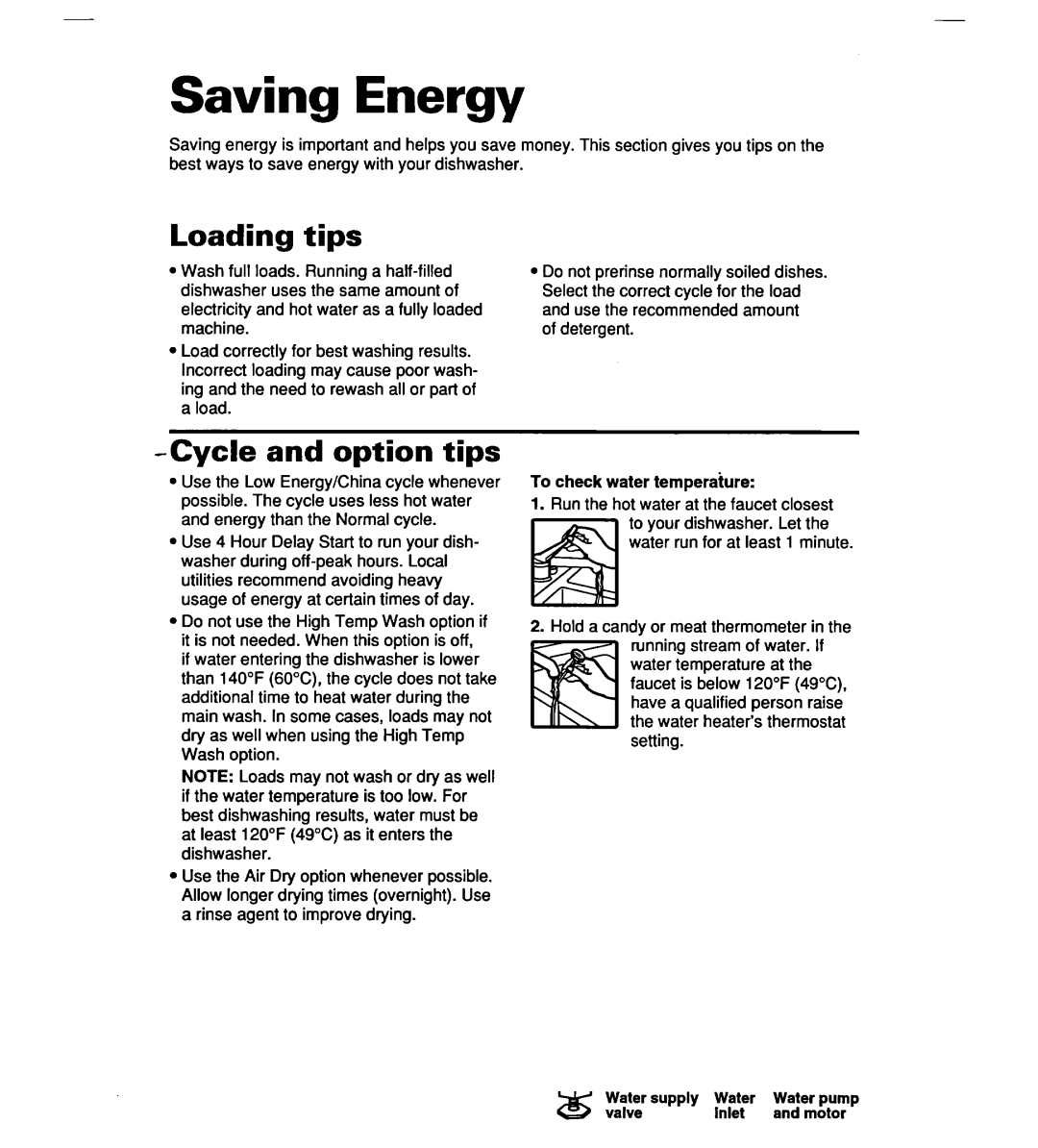 Whirlpool SERIES 940 warranty Saving Energy, Loading tips, Cycle and option tips, Detergent, To check water temperaiure 