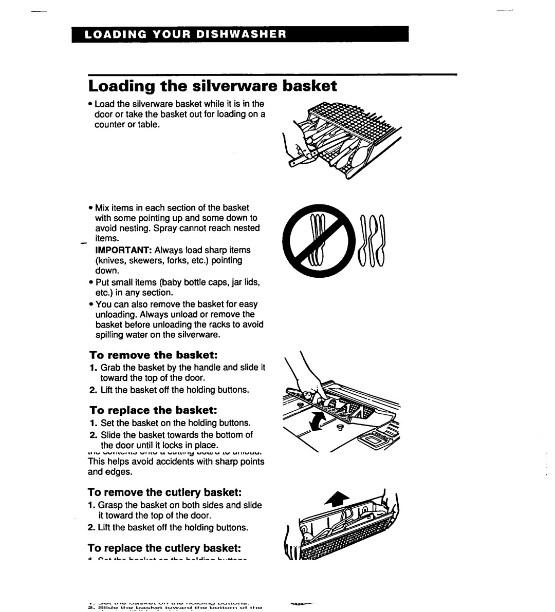 Whirlpool SERIES 940 Loading the silverware basket, To remove the basket, To replace the basket, To open the basket 