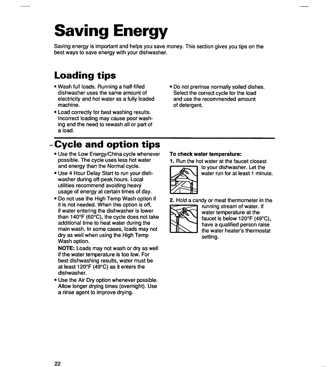 Whirlpool SERIES 940 warranty Saving Energy, Loading tips, Cycleand option tips 