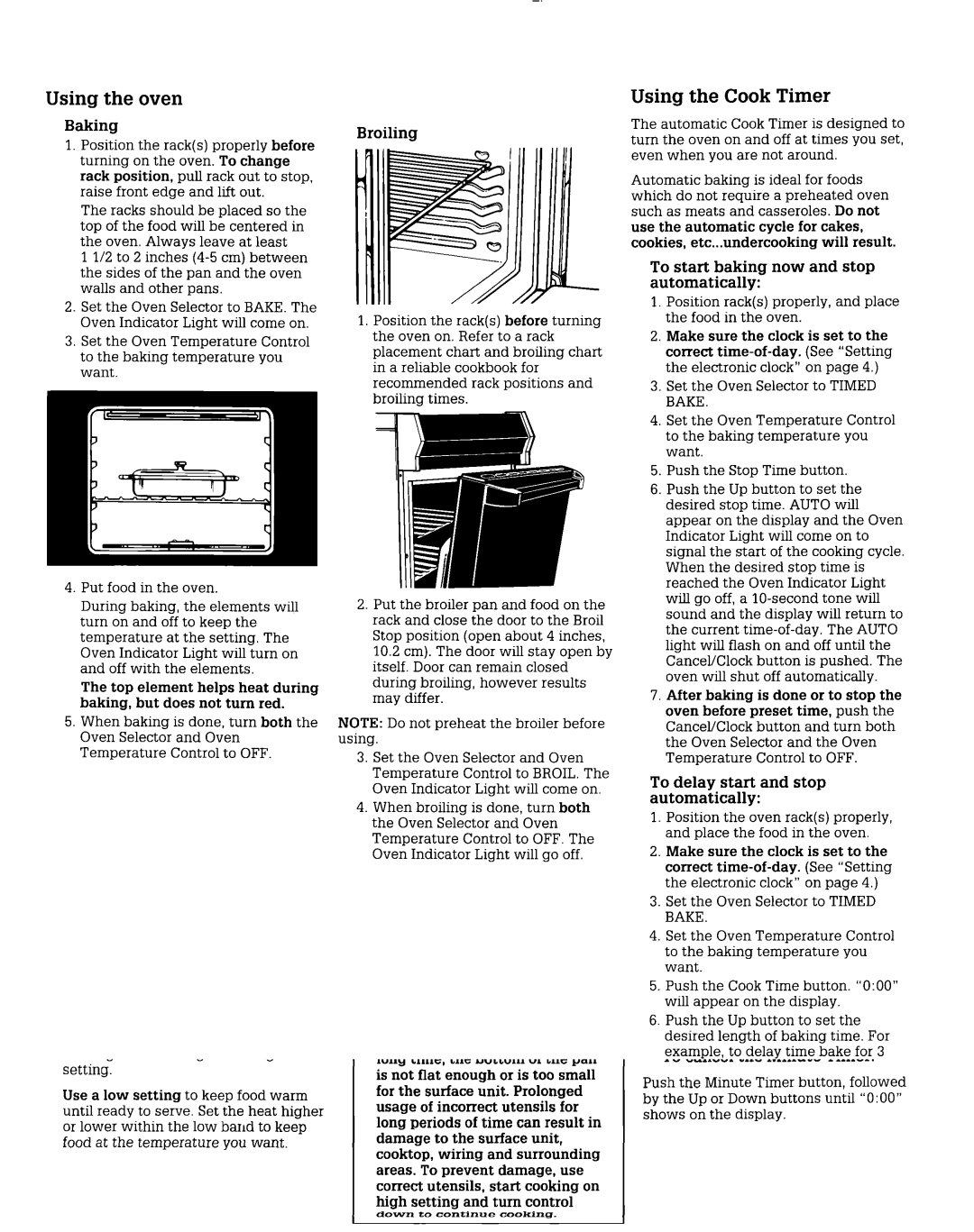 Whirlpool SES370X warranty Using the oven, Using the Cook Timer, Baking 