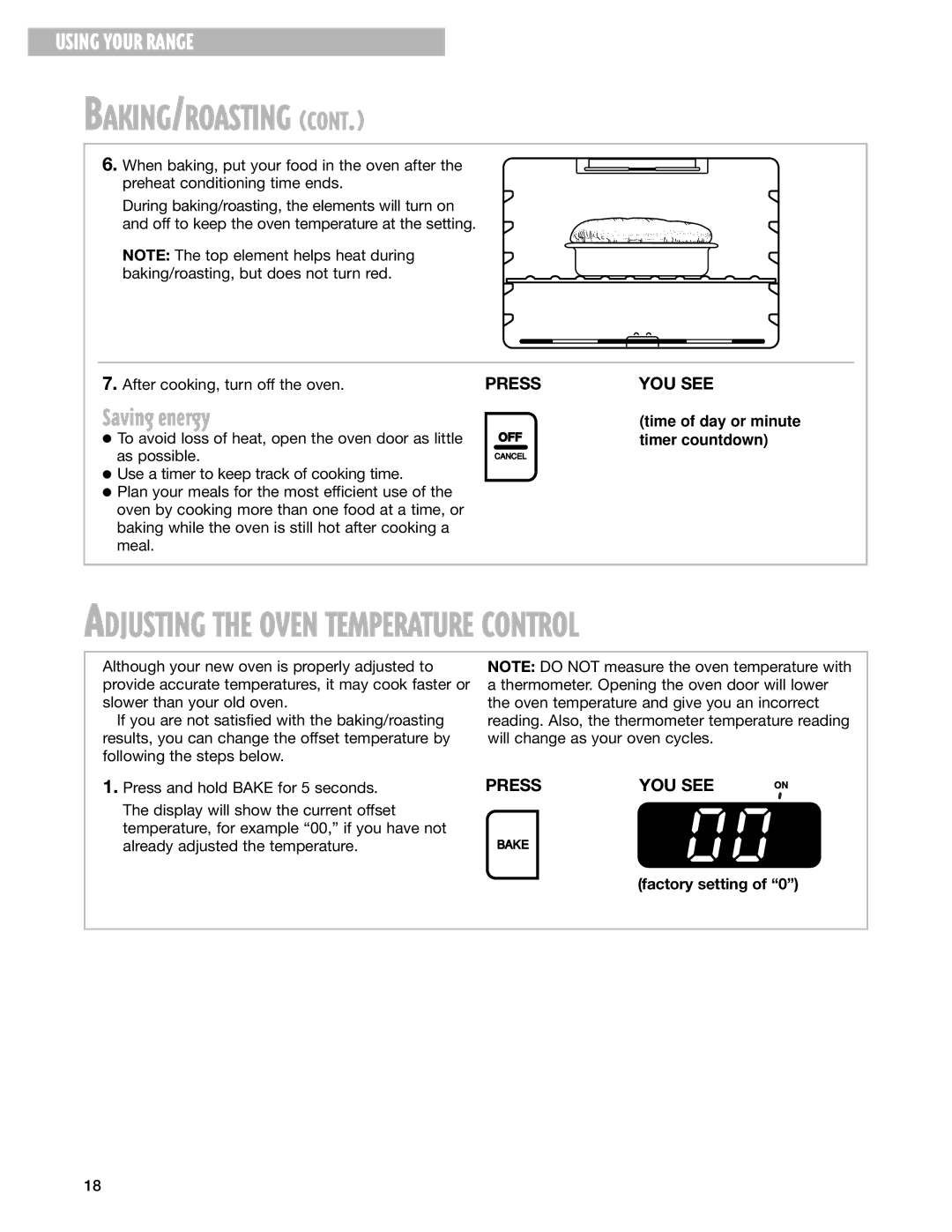 Whirlpool SES374H warranty Saving energy, Factory setting 