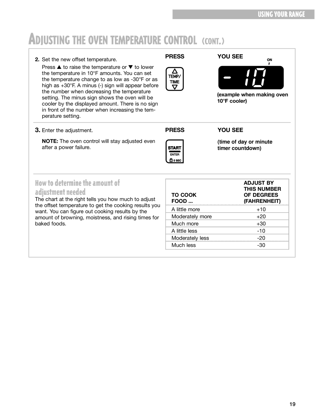 Whirlpool SES374H warranty Adjust by, This Number, To Cook Degrees, Fahrenheit 