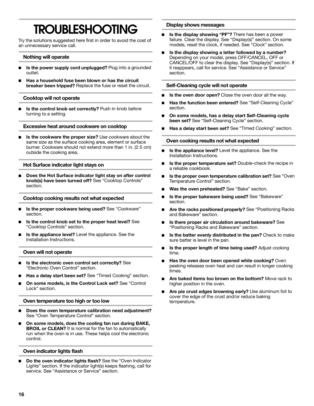 Whirlpool SES380MS0 manual Troubleshooting 