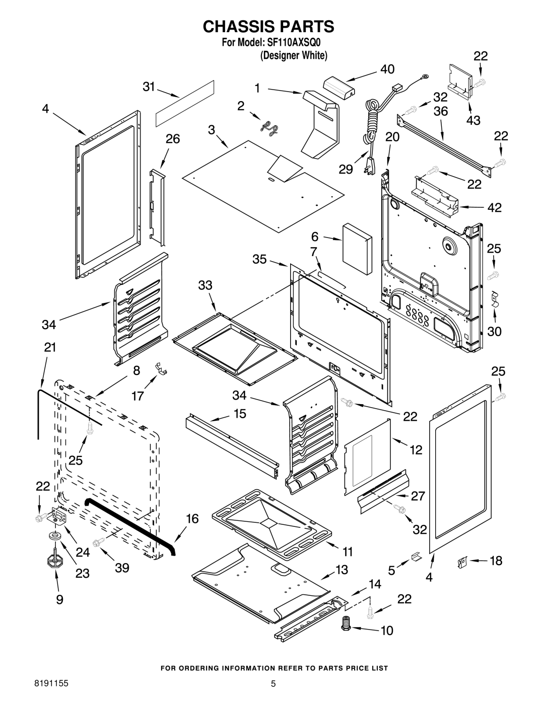 Whirlpool SF110AXSQ0 manual Chassis Parts 