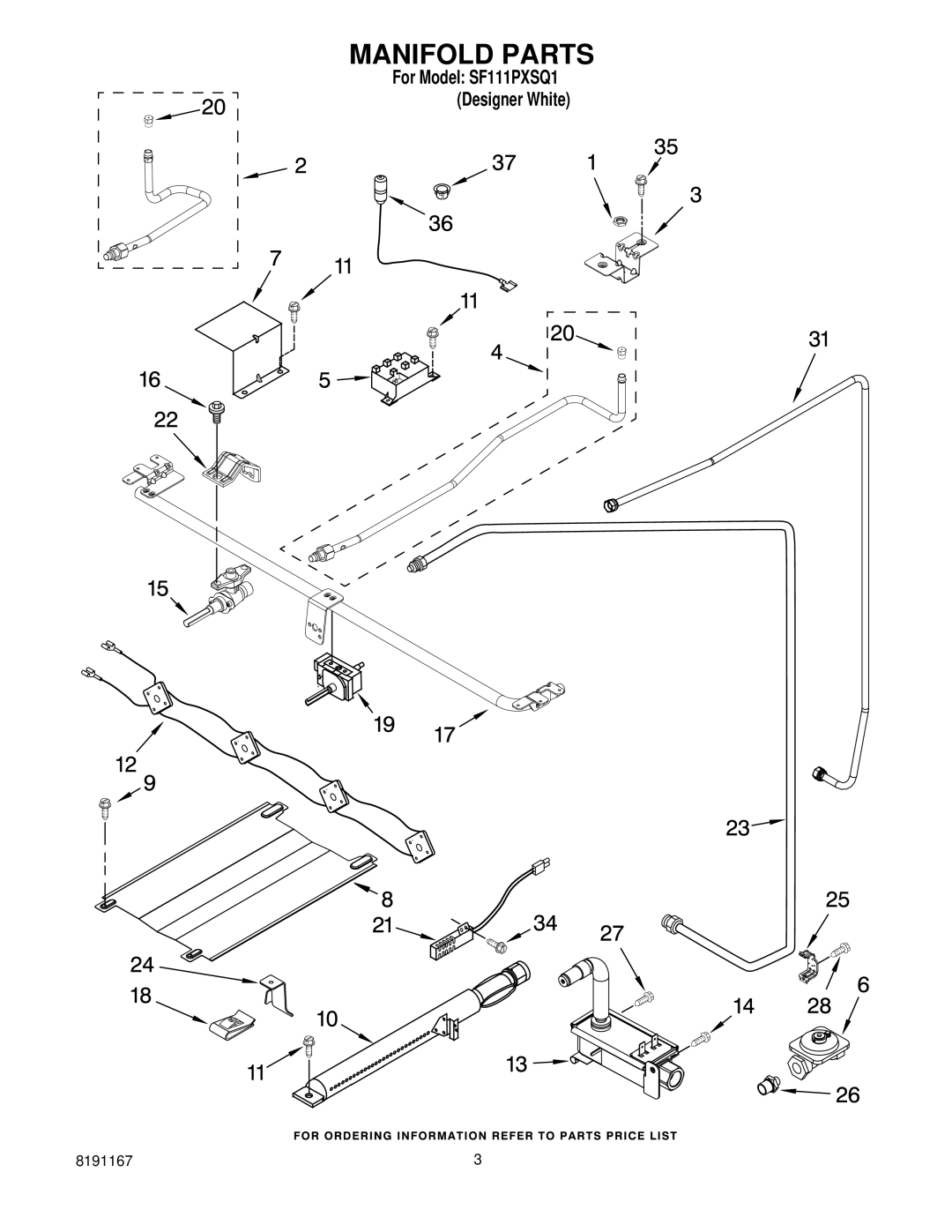 Whirlpool SF111PXSQ1 manual Manifold Parts 