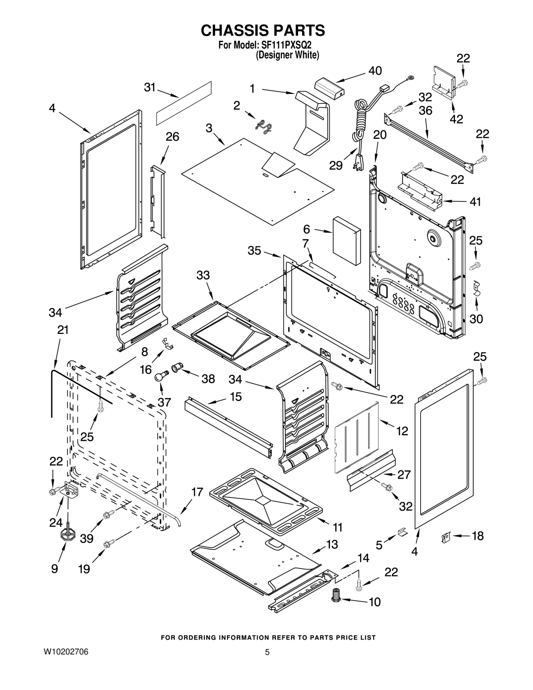 Whirlpool SF111PXSQ2 manual Chassis Parts 